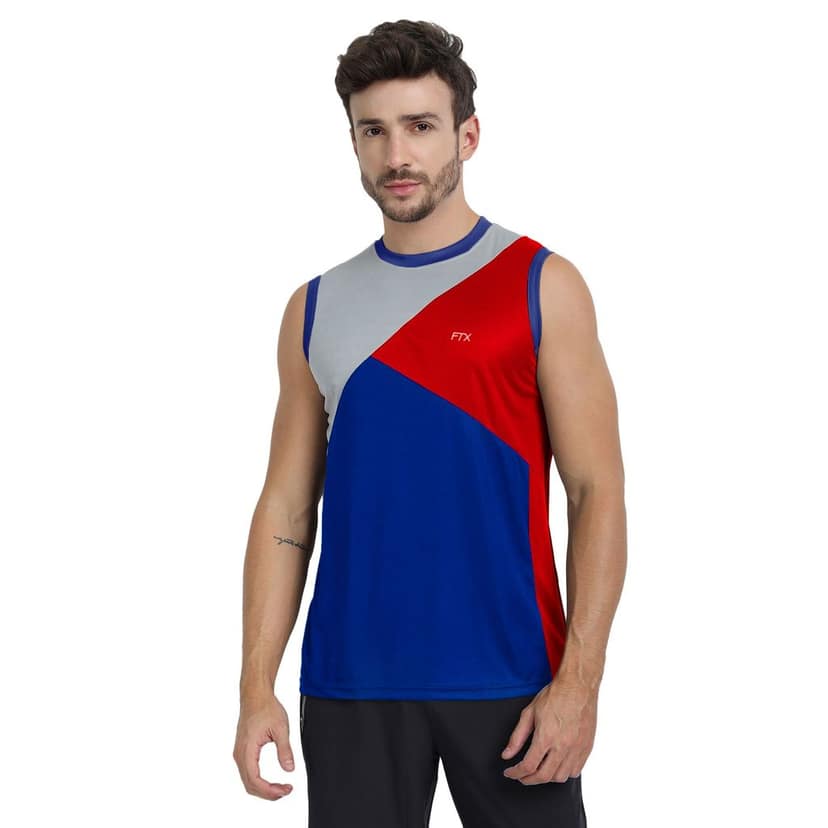 FTX Men Colorblock Round Neck Sleeveless Tshirt
