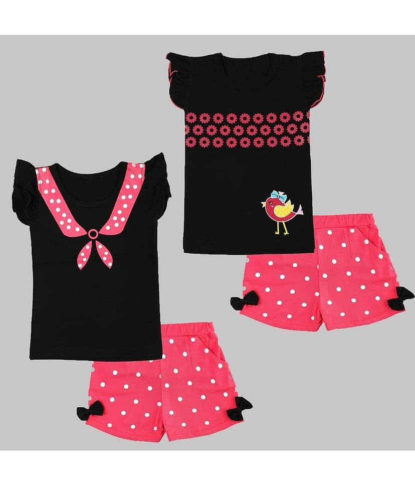 CATCUB Pack of 2 Girls Cotton Top With Shorts ( Multicolor )