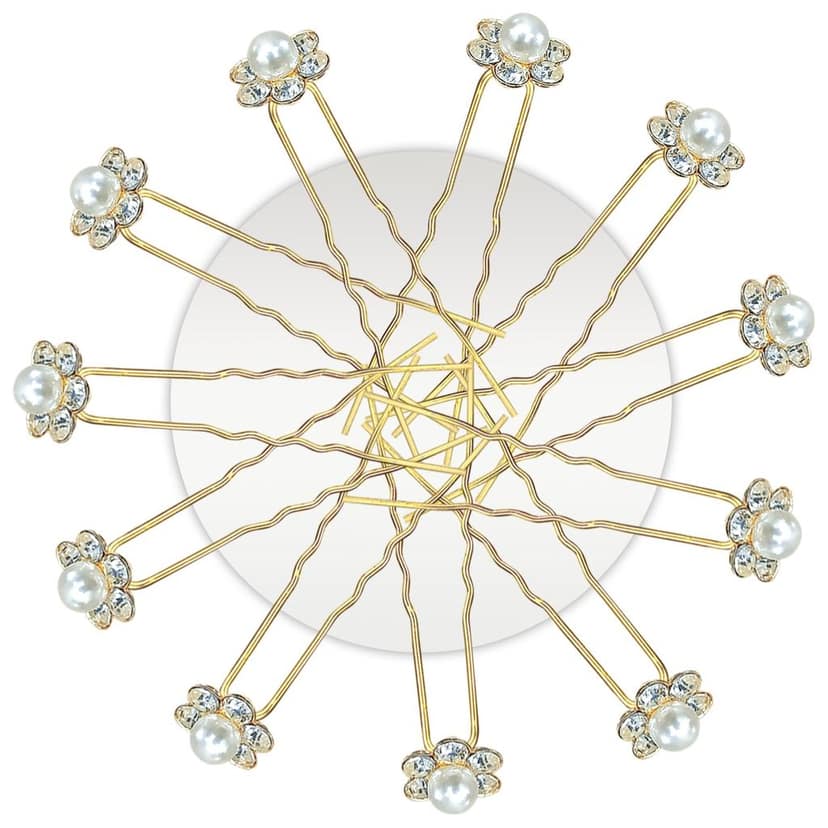 Diamond Pearl U Pins Hair Accessories for Women & Girls Pack of 12 Pieces