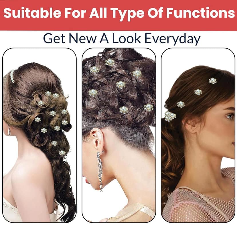 Diamond Pearl U Pins Hair Accessories for Women & Girls Pack of 12 Pieces view 3