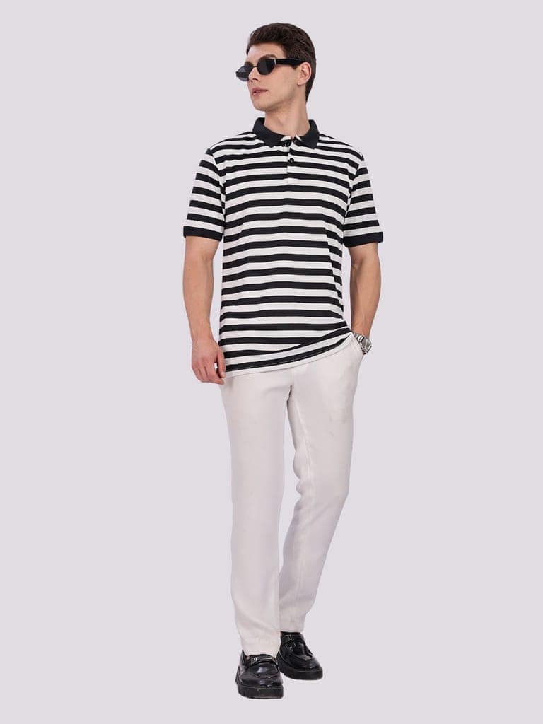 Puff Cotton Black & White Striped Polo view 7