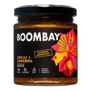 BOOMBAY Chilli + Caramel Sauce - Use as a Topping for Deserts, Dip for Snacks, Marinade for Grill, Spicy Sweet Flavour to Noodles, 190 gm