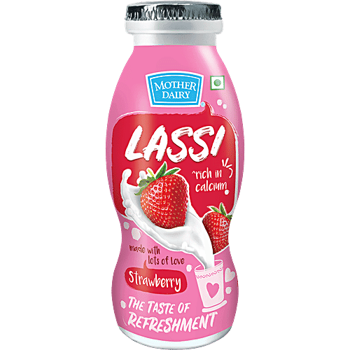 Mother Dairy Lassi - Strawberry, Rich in Calcium, 200 ml Bottle