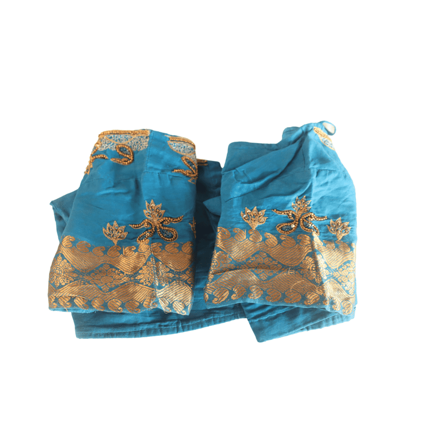 Seafoam Green Hand Embroidered Blouse With Zari and Stone Work view 3