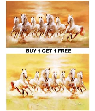 wallpics vastu 7 lucky running horse Waterproof Paper Photo Wall Poster Without Frame