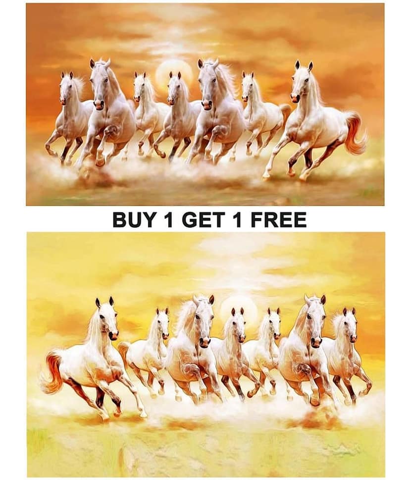 wallpics vastu 7 lucky running horse Waterproof Paper Photo Wall Poster Without Frame