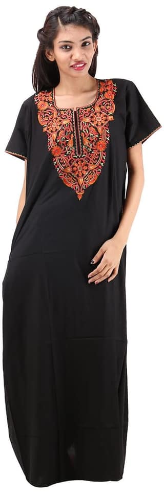 VALENCIA SLEEPWEAR lissybissy Cotton Resham Embroidery Nighty Night Gown Maxi for Women A line (Black, Large)