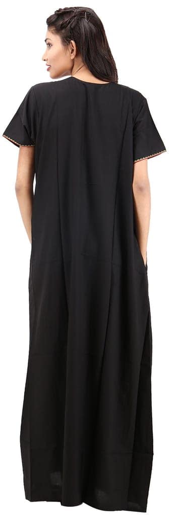 VALENCIA SLEEPWEAR lissybissy Cotton Resham Embroidery Nighty Night Gown Maxi for Women A line (Black, Large) view 2