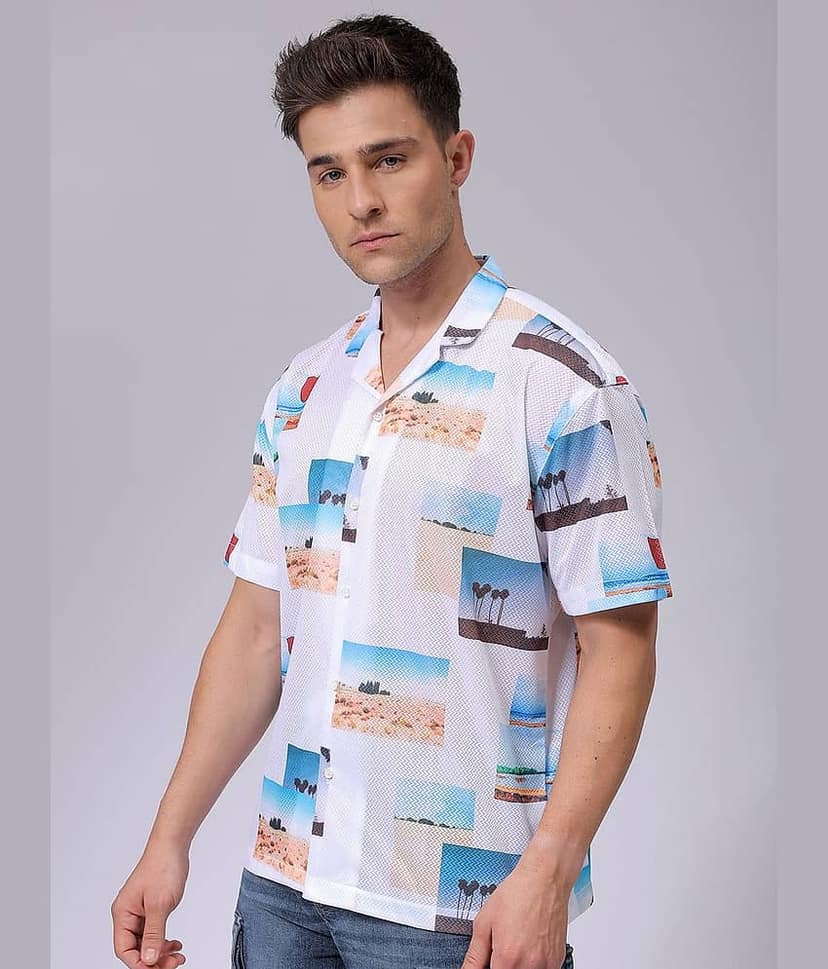 The Indian Garage Co. Polyester Relaxed Fit Printed Half Sleeves Men's Casual Shirt - White ( Pack of 1 ) view 4