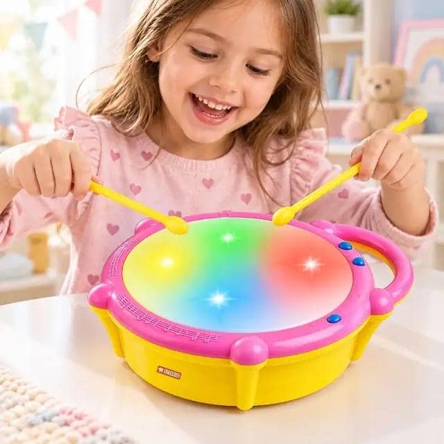 Flash Drum Toy for Kids with 2 Mallets|Battery Operated Musical Learning with 3D Lights & Sounds|Educational Toy for 2-6 Year Old Boys & Girls|Multicolor Toddler Drum Set view 3