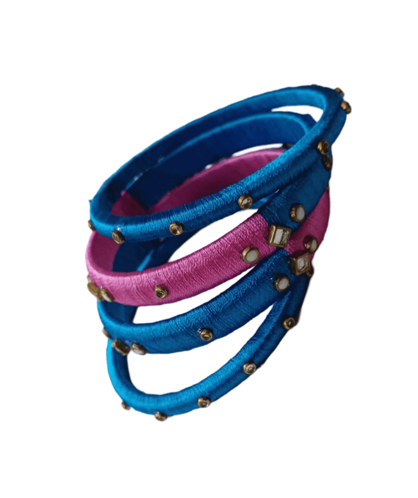 Blue and Pink Silk Thread Bangle 4 Set view 2