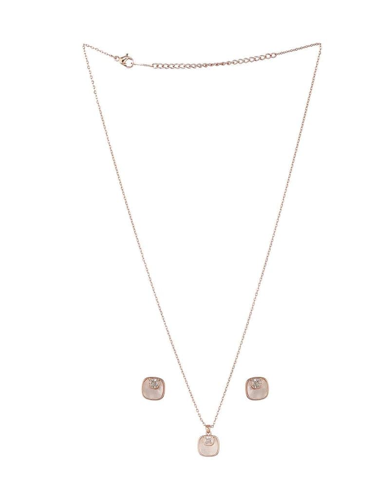 Anti-Tarnish Rose Gold Plated Minimal Faux Pearl Geometric Square Pendant Chain Jewellery Set view 5