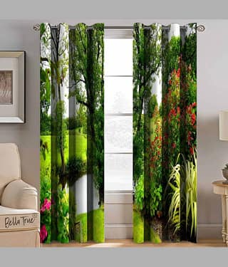 BELLA TRUE Set of 2 Long Door SemiTransparent Eyelet Polyester Multi Color Curtains ( 270 x 113 cm )