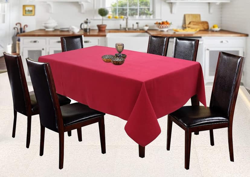AIRWILL 100% Cotton Solid Pattern 6 Seater Rectangle Table Cover Sized, 56x71 inches (Red, Pack of 1)