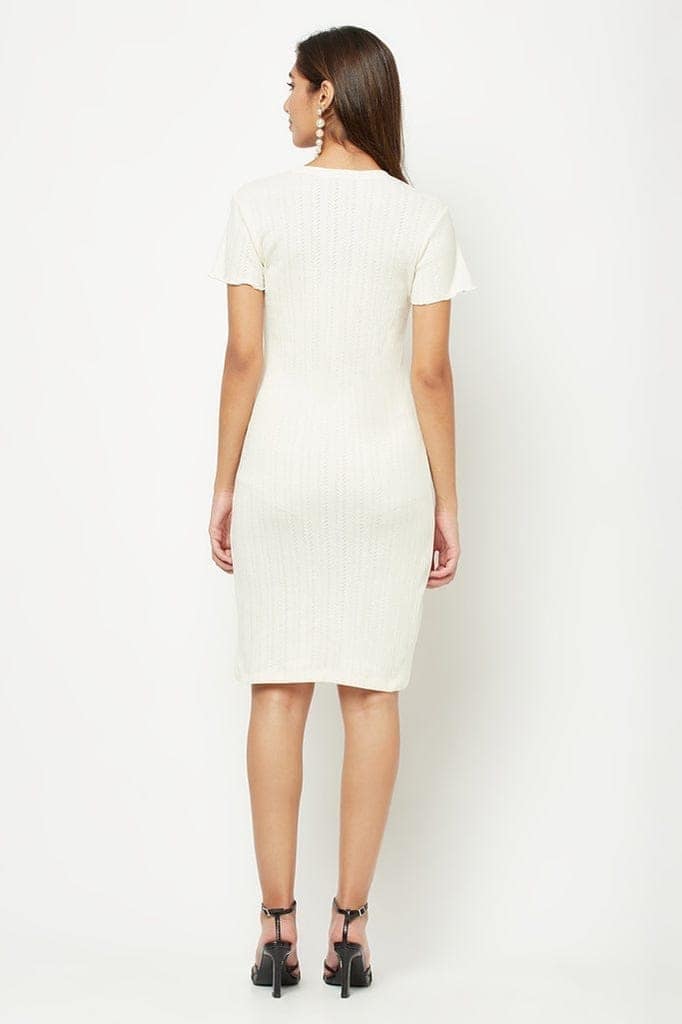 Textured Ivory Slit Dress view 6