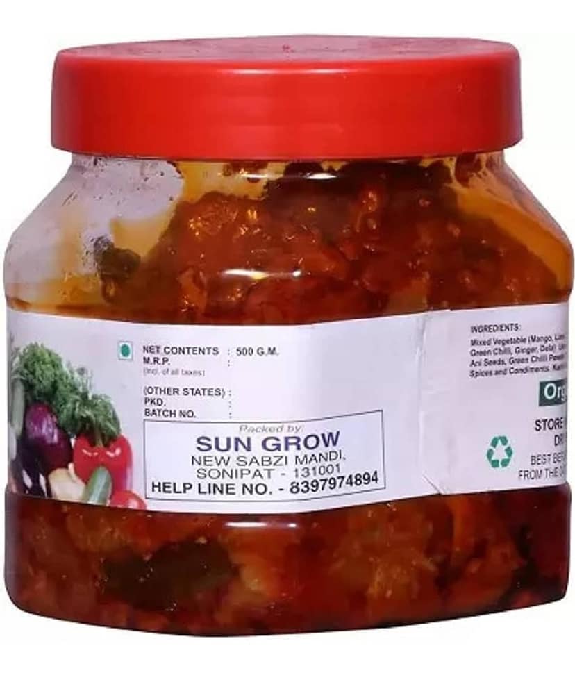 Sun Grow Royal Punjabi Chatpata Mixed Pickle (Mixed Vegetable Mango Lime Green Chilli Carrot Ginger) Pickle 500 g view 2