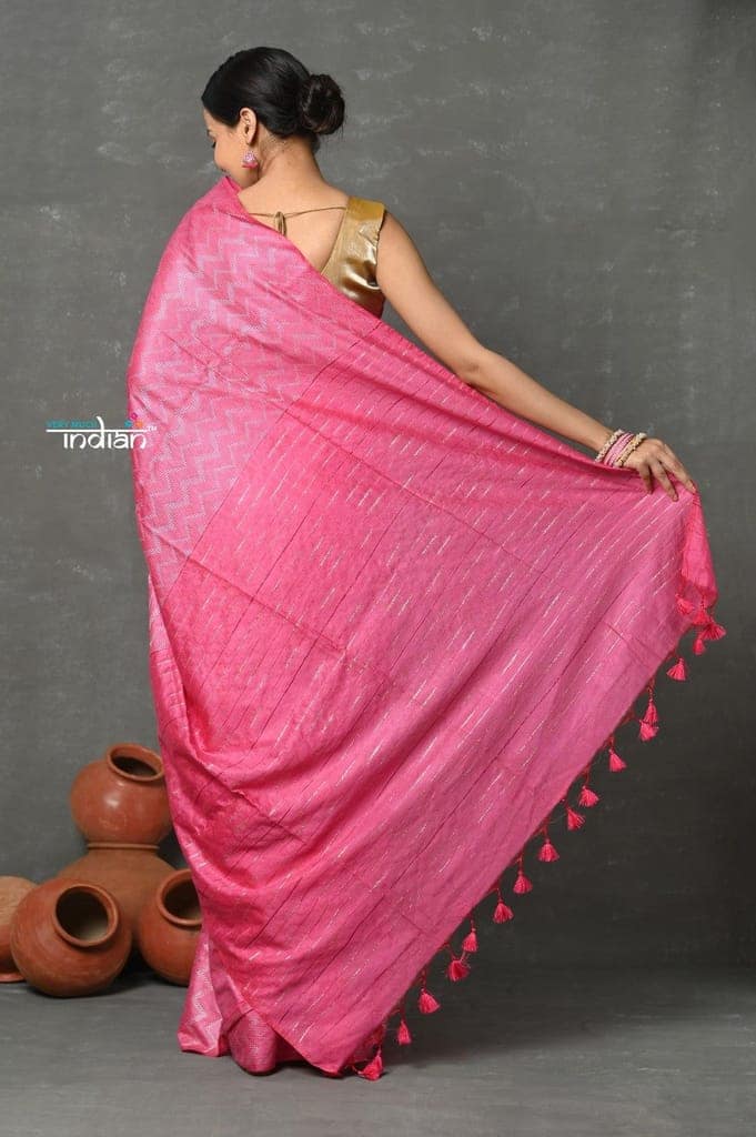 Tyohaar ~ Designer! Cotton Viscose Hand Dyed Saree With Sleek Border - Pink view 3
