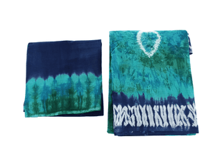 Tie-Dye Fabric Ensemble - Navy, Teal & Green Cotton Saree