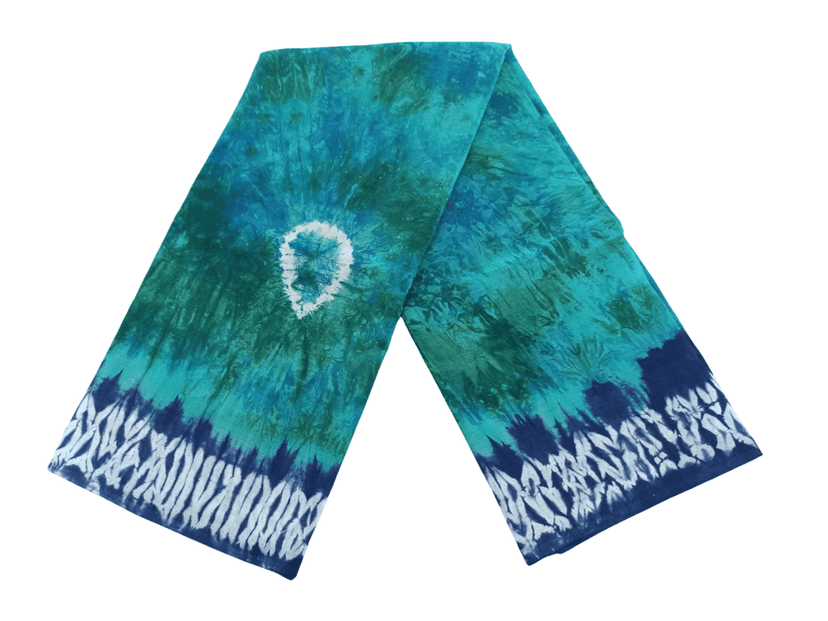 Tie-Dye Fabric Ensemble - Navy, Teal & Green Cotton Saree view 2