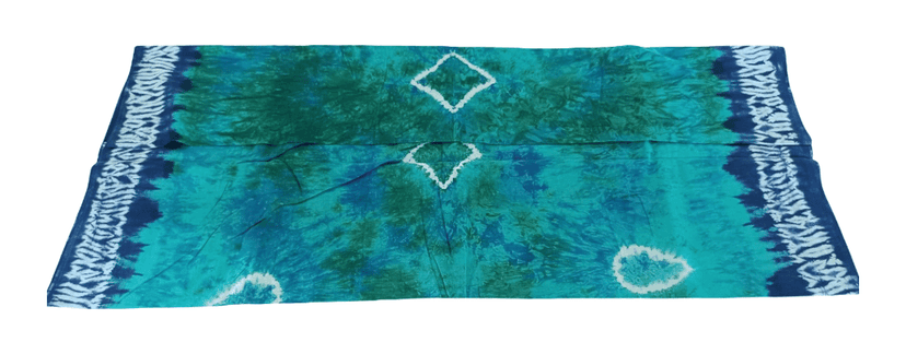 Tie-Dye Fabric Ensemble - Navy, Teal & Green Cotton Saree view 5