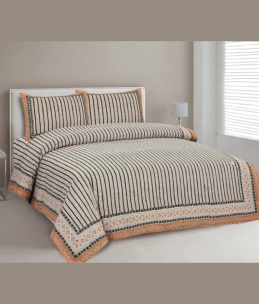 CLOTHORO Cotton 1 Double King Bedsheet with 2 Pillow Covers ( Multicolor )