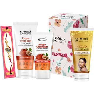 Globus Naturals Rakhi Special Combo- Kesar Chandan Face wash 75gm, Gold Peel off Mask 75gm, Kesar Chandan Face Cream 50gm Set of 3