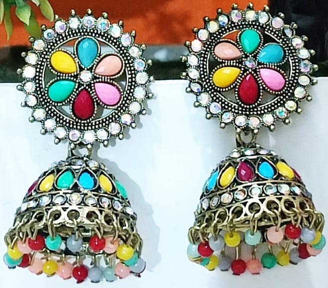 KD COLLECTIONS Traditional Ethnic Jhumka Earrings for Girls & Women - Multicolor view 3