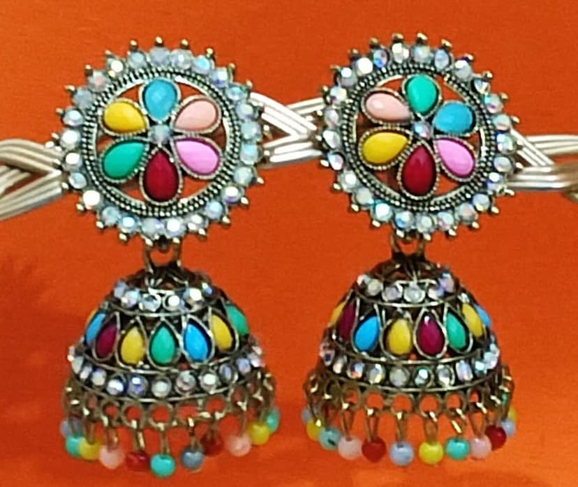KD COLLECTIONS Traditional Ethnic Jhumka Earrings for Girls & Women - Multicolor view 4