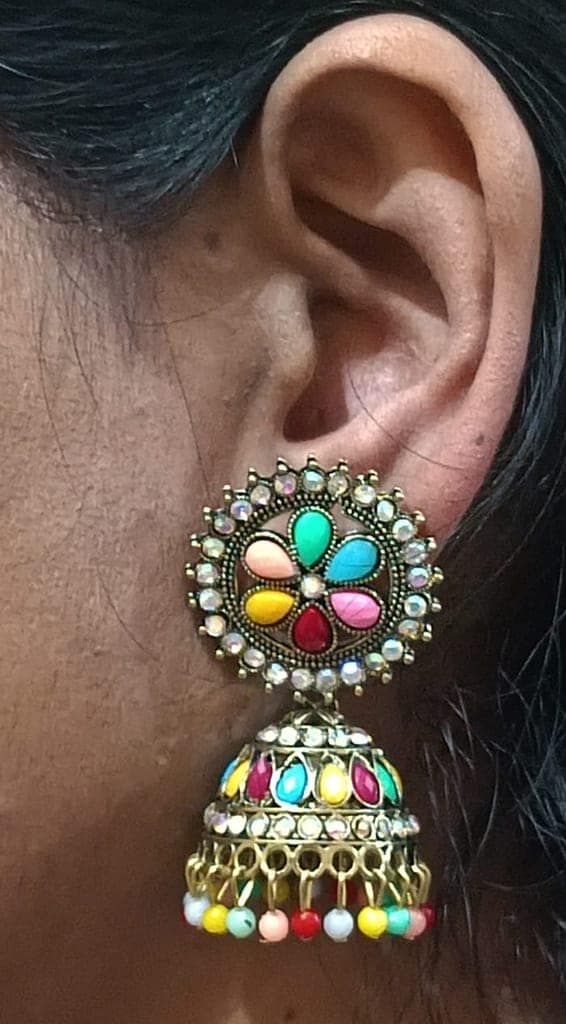 KD COLLECTIONS Traditional Ethnic Jhumka Earrings for Girls & Women - Multicolor view 5