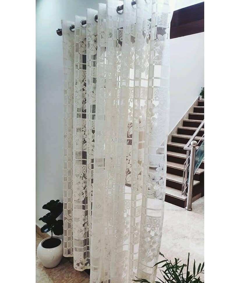 Homefab India Floral Transparent Eyelet Window Curtain 5ft (Pack of 2) - White view 2