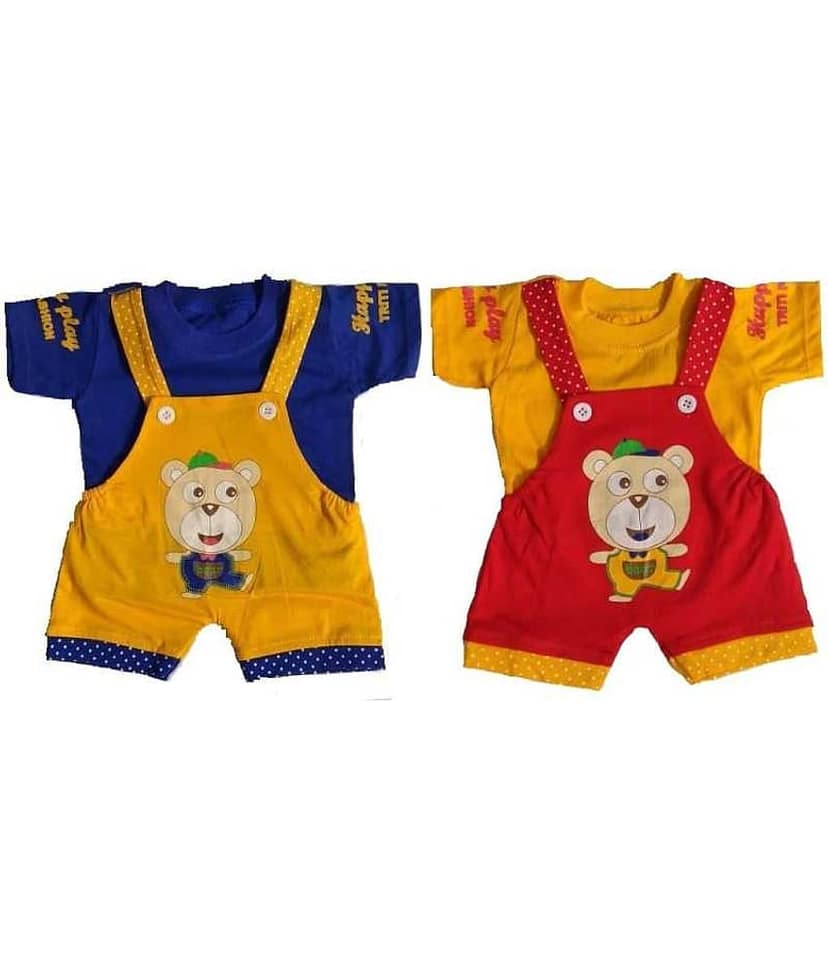 TRITI Pack of 2 Unisex for Baby Cotton Blend Dungaree Sets ( Multi )