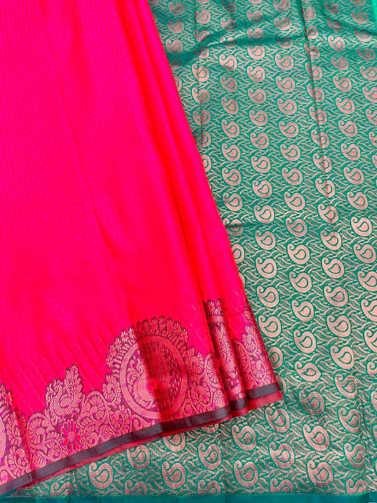 Red Color Zari Border Saree with Unstitched Blouse view 2