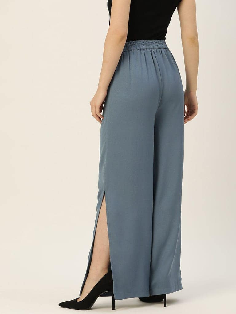Rue Collection Women Blue Relaxed Loose Fit High-Rise Trousers view 3