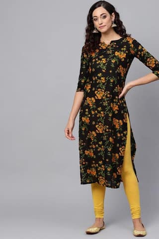 Regular Wear Cotton Blend Fabric Printed Black Color Simple Kurti VCK1193