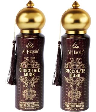 Al - Hassan Chocolate Musk Deodorant Spray & Roll-on for Unisex 400 ml ( Pack of 2 )