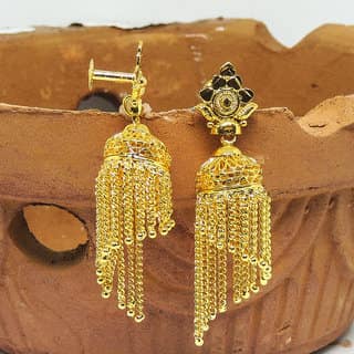 Traditional 1gm gold and micron plated chained jhumkis view 2