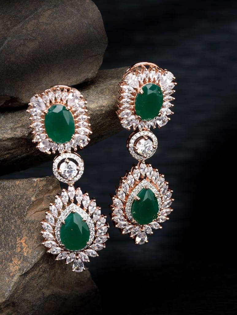 Rose Gold Plated Blue AD studded Drop Earrings view 2