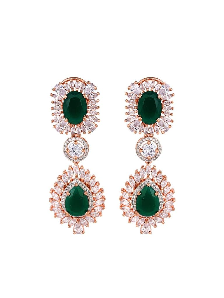 Rose Gold Plated Blue AD studded Drop Earrings view 3