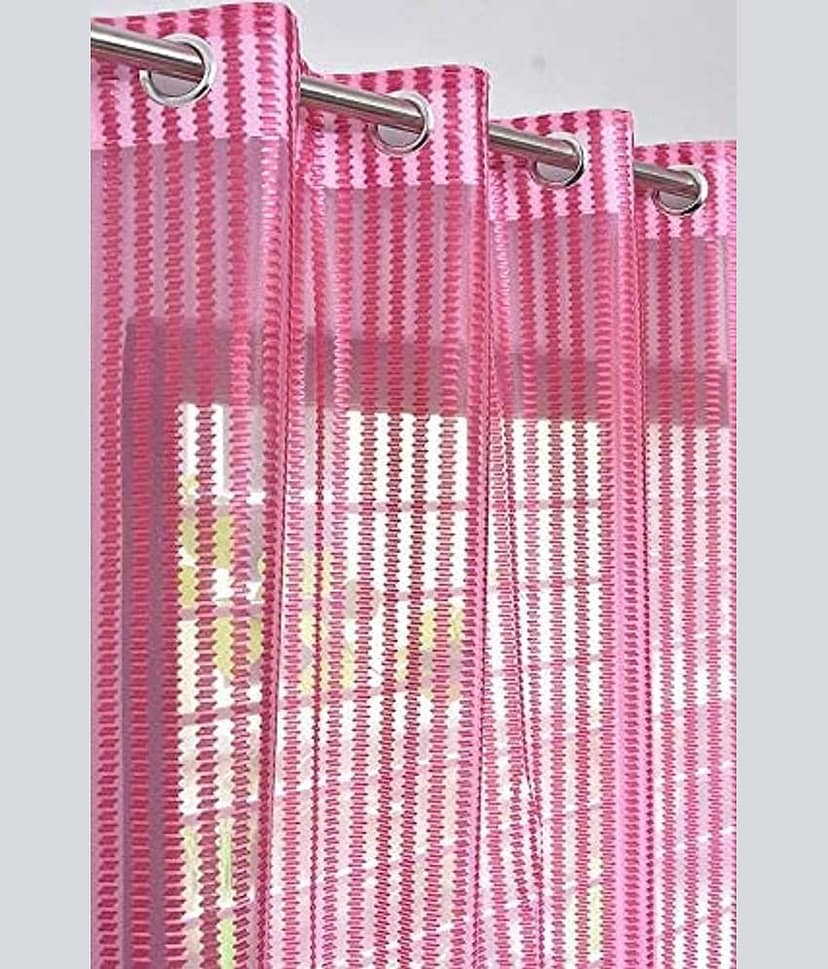 BELLA TRUE Vertical Striped Sheer Eyelet Curtain 5 ft ( Pack of 3 ) Pink view 2