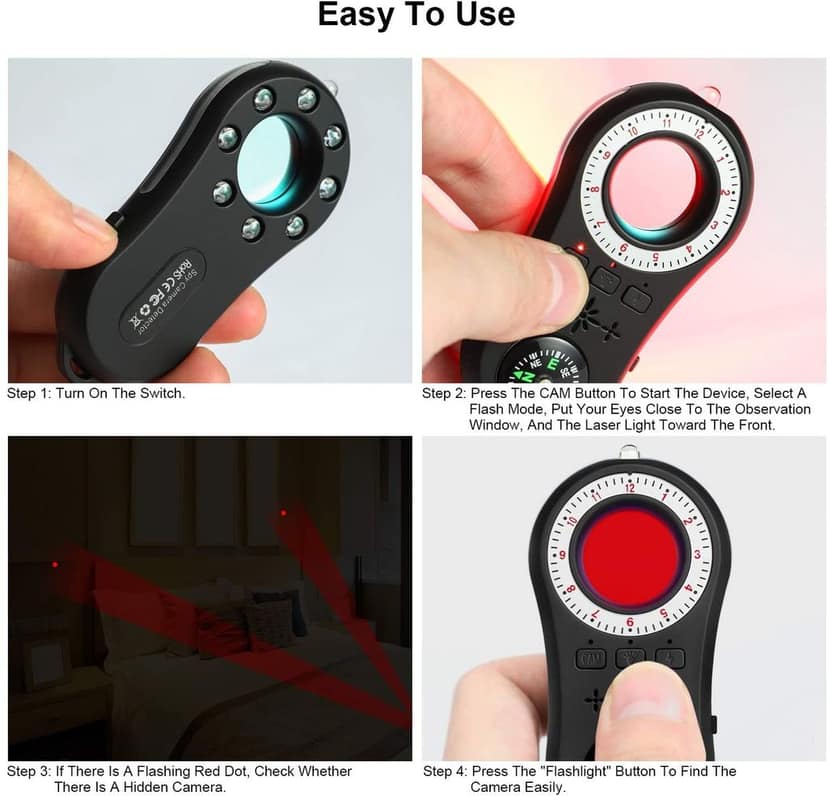 AUSHA Hidden Camera Detector | Infrared Lens Finder, Vibration Alarm & Flashlight | Privacy Protection Device view 5