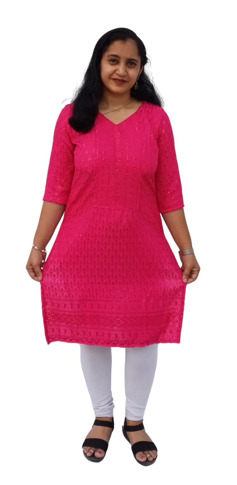 Mom and Me Rayon Chikankari Kurta/Kurti for Women, Soft, Casual Wear, No Bottom, Colours: Black, Maroon, Navy Blue, Pink, Red, White, Yellow, Sizes: S, M, L, XL, 2XL, 3XL (XXX-Large, Pink)
