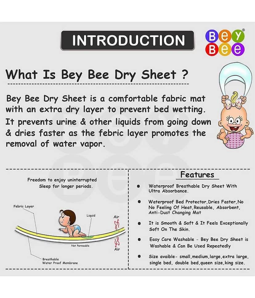 BeyBee Waterproof Baby Bed Protector Dry Sheet for Born Babies (Medium (100cm X 70cm), Dark Blue) view 2