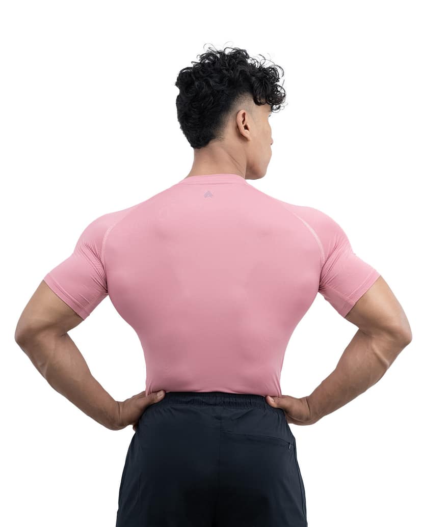 Athflex Men's Half Sleeve Edge Compression T-Shirt-Athletic Base Layer for Gym,Cycling,Training,Workout,Poly-Spandex Blend,Tactical Sportswear & Gymwear - carnation pink/XL view 2