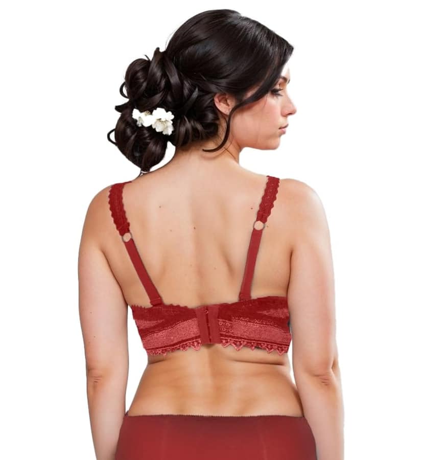 "Women's Push-Up Bra with Lace Detailing - Stylish Floral Pattern, Comfortable Support, Adjustable Straps, Orange view 3