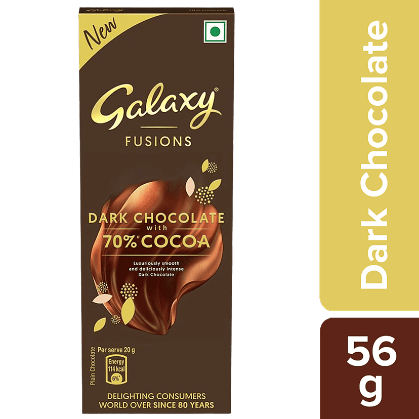 Galaxy Fusions Dark Chocolate Bar - Silky & Smooth, With 70% Cocoa, 56 G