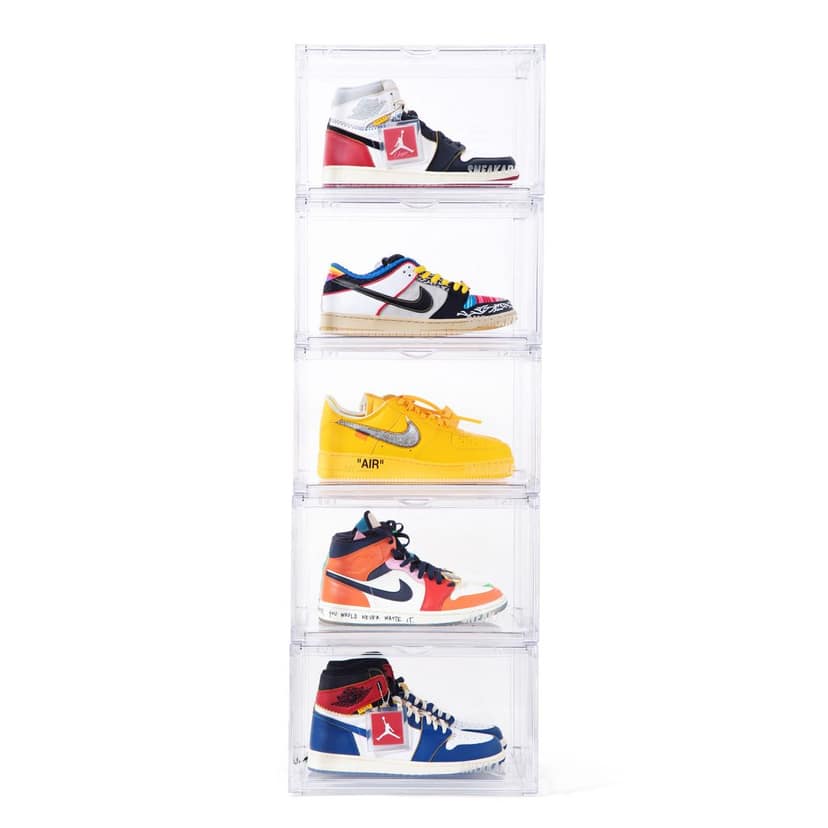 SNEAKARE Shoe Storage Organizer (Clear), Heavy-Duty Sneaker Box, Stackable Storage Box with Magnetic Closure, Multipurpose Large Storage Box, Fits Size UK14, Plastic