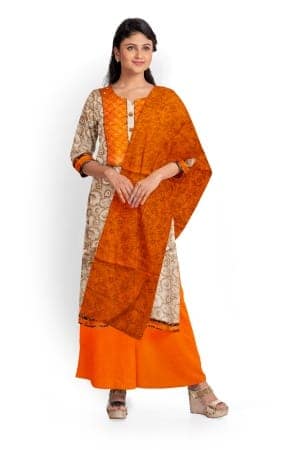 Cream Cotton Salwar Suit Fabric with Chiffon Dupatta view 2