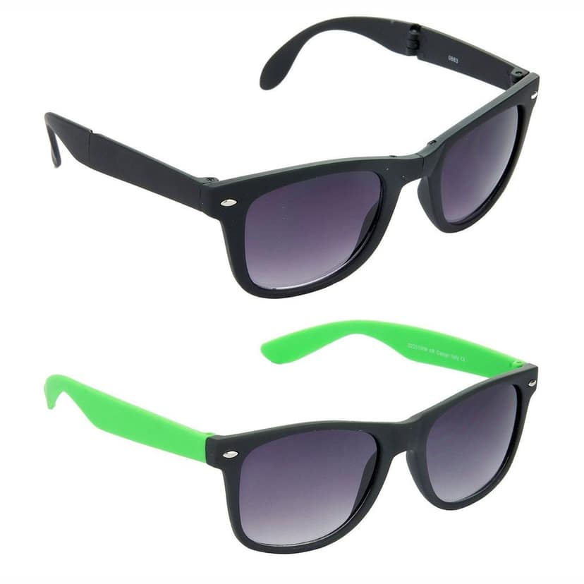 HRINKAR Men Women Boys & Girls Pilot Sunglasses Black & Green Frame, Grey & Grey Lens (Medium) Pack of - 2