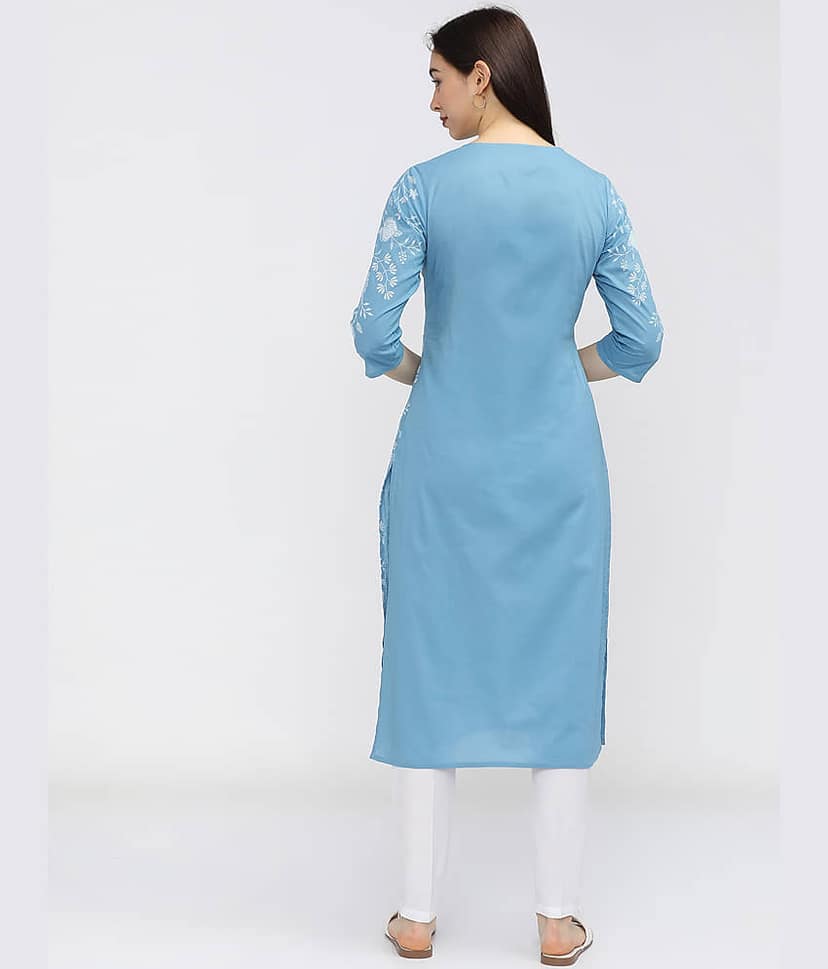 Vishudh Women Cotton Printed Straight Kurti ( Blue ) view 3