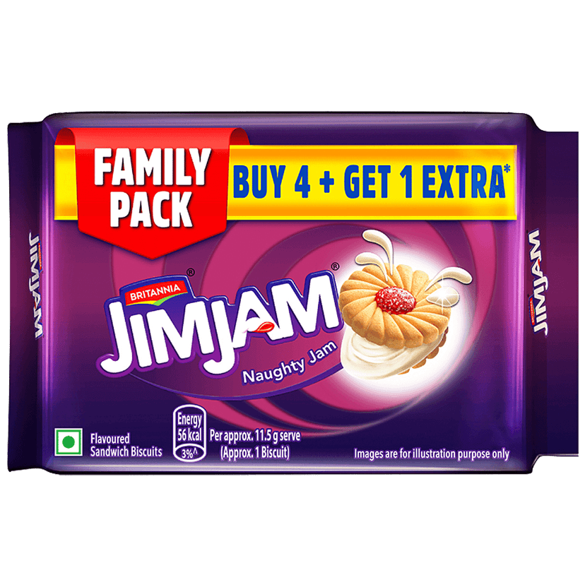 Britannia Jim Jam Cream Biscuit - Crunchy, Ready To Eat, 460 G (Buy 4 Get 1 Extra) view 2